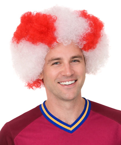 Atletico de Madrid Afro Wigs | Jumbo Super Size Red White Wig