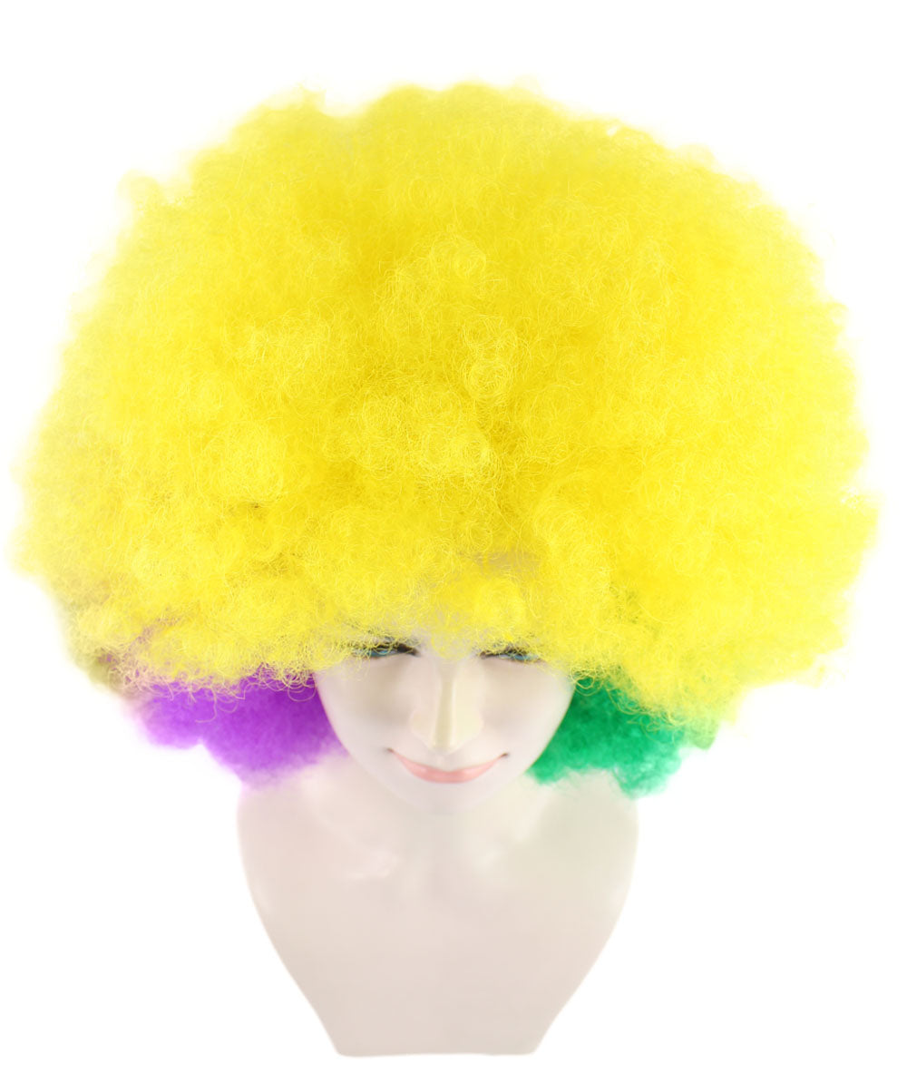 HPO Women's Carnival Mardi Gras Tri-Color Wig | Jumbo Afro Halloween Wig | Premium Breathable Capless Cap