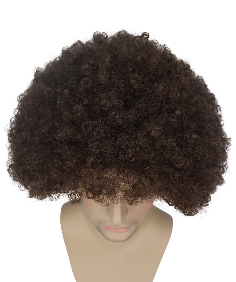 HPO Adult Unisex EG Brown Afro Wig – Classic Curly Wigs Themed Events, Perfect for 70s Disco, Halloween and Cosplay, Premium Breathable Capless Cap with Flame Retardant Synthetic Fiber Hair