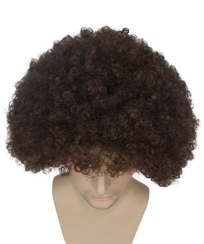 HPO Adult Unisex EG Brown Afro Wig – Classic Curly Wigs Themed Events, Perfect for 70s Disco, Halloween and Cosplay, Premium Breathable Capless Cap with Flame Retardant Synthetic Fiber Hair