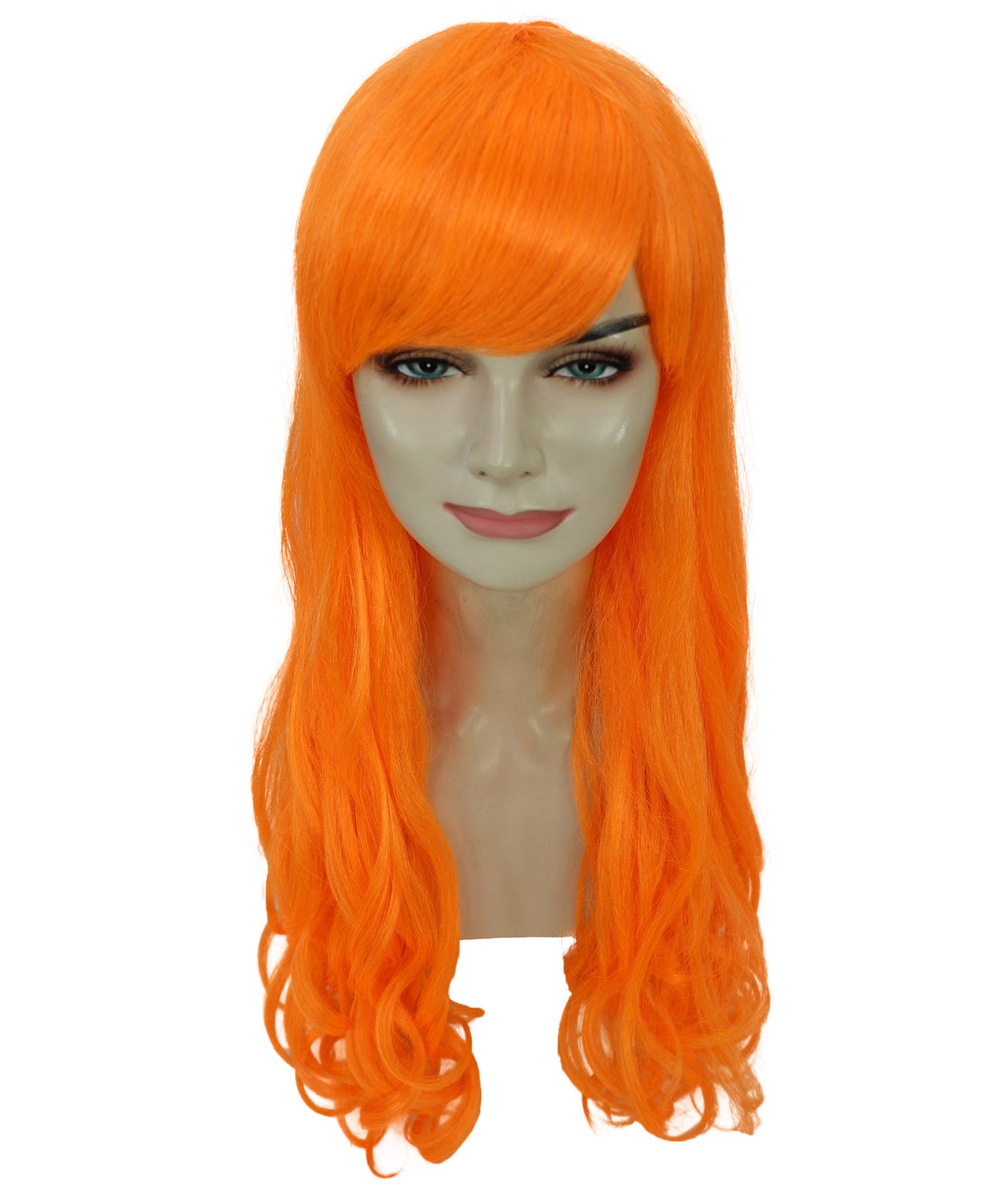 HPO Women's Multicolor Long Curly Wig with Fringe, Flame-retardant Synthetic Fiber
