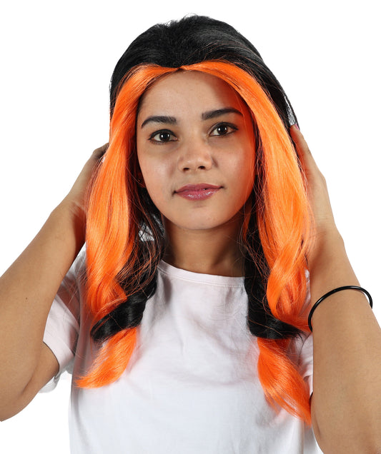 HPO Women's Black and Orange Streaked Cosplay Wig | Synthetic Hairpiece for Halloween,  Parties, Stage Performances & Photo Shoots