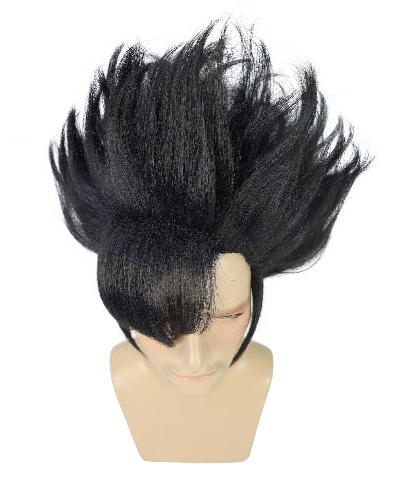 HPO Men’s Black Spiky Short Anime Wig | Synthetic Fiber Hairpiece with Breathable Capless Cap | Ideal for Halloween, Comic Cons & Cosplay Party Costumes