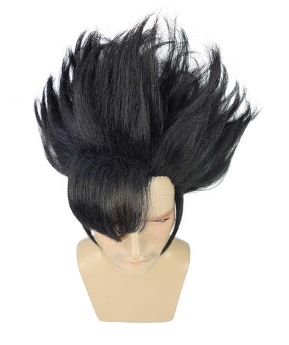 HPO Men’s Black Spiky Short Anime Wig | Synthetic Fiber Hairpiece with Breathable Capless Cap | Ideal for Halloween, Comic Cons & Cosplay Party Costumes