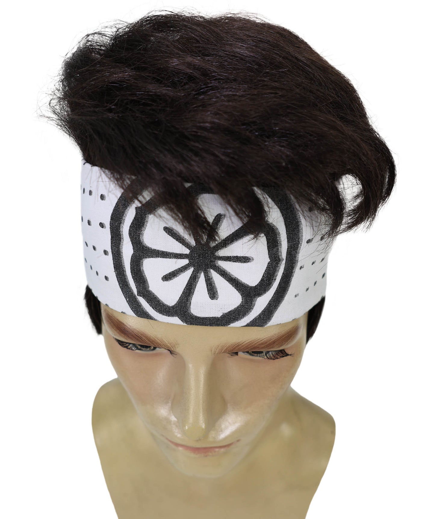 HPO Men’s Short Black Wig with Headband | Karate Legends Inspired Cosplay Hairpiece | Halloween Martial Arts Roleplay & Stage