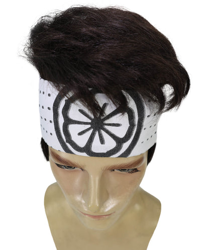 HPO Men’s Short Black Wig with Headband | Karate Legends Inspired Cosplay Hairpiece | Halloween Martial Arts Roleplay & Stage
