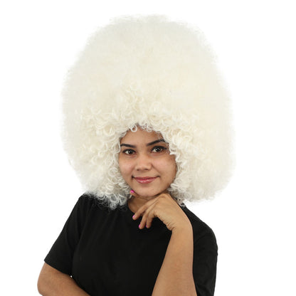 HPO Women's Giant White Glitter Afro Wig | Massive Puffy Sparkle Hair with Silver Sheen, Synthetic Fiber & Breathable Cap | Halloween, Troll Roleplay, 70s Disco Party, Theater & Funny Costume