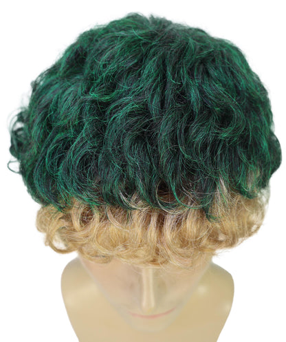 HPO Men’s Permed Bang Multicolor Wig – Flame-Retardant Synthetic Wig with Curly Front Fringe | Breathable Capless Cap Design | Cosplay & Party Hair