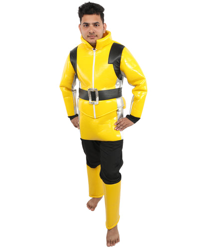 HPO Men's Hero Fighter Style Costume Jumpsuit | Yellow & Black Character Outfit for Dress Up Parties, Cosplay