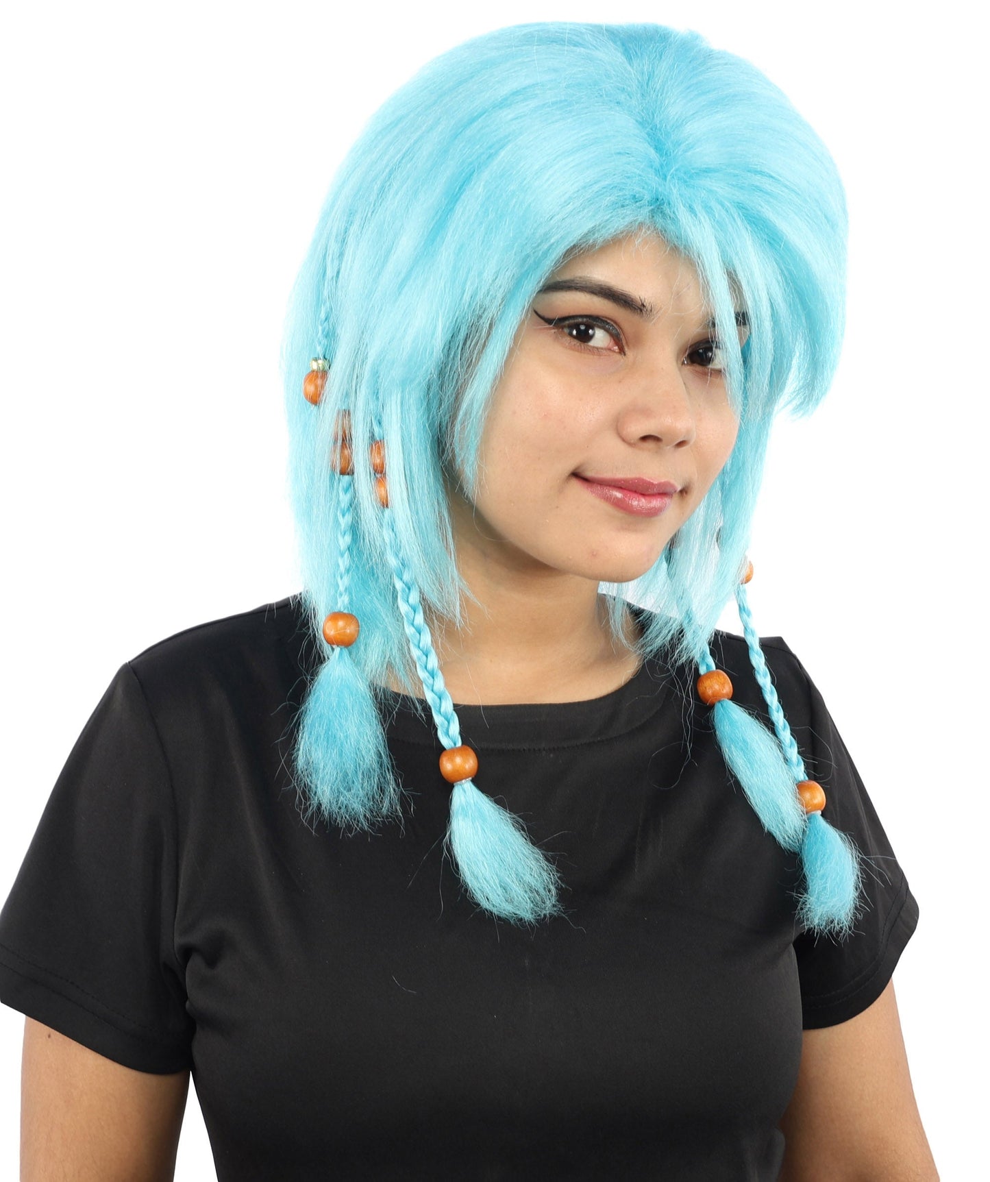 HPO Adult Women's Long Tribal Braided Wig | Multiple Color Options | Dark Shaggy Bob with Beaded Strands, Synthetic Fiber & Breathable Cap | Halloween, Sci-Fi Roleplay, Fantasy Costume