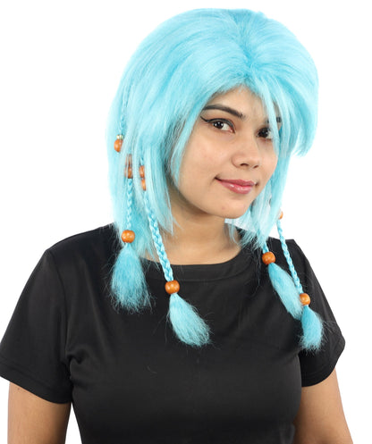 HPO Adult Women's Long Tribal Braided Wig | Multiple Color Options | Dark Shaggy Bob with Beaded Strands, Synthetic Fiber & Breathable Cap | Halloween, Sci-Fi Roleplay, Fantasy Costume