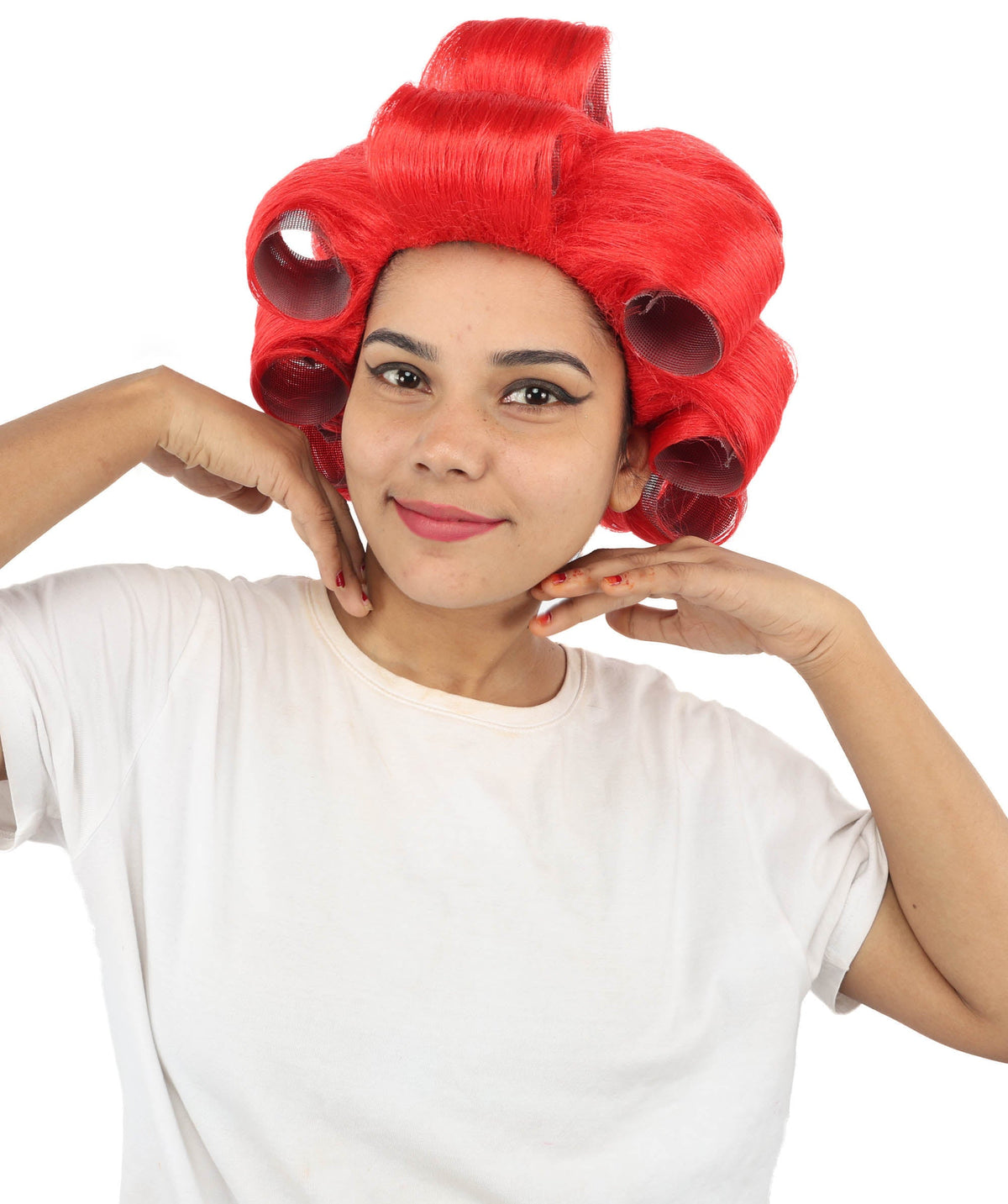 HPO Adult Women's Retro Roller Set Pink Wig | Multiple Color Options, create of synthetic fiber, large cylindrical curler texture, capless cap | Party, Halloween, theater, drag, performance, costume events