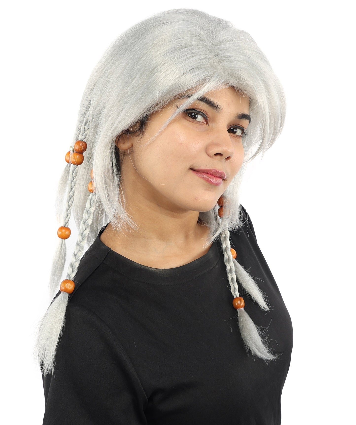 HPO Adult Women's Long Tribal Braided Wig | Multiple Color Options | Dark Shaggy Bob with Beaded Strands, Synthetic Fiber & Breathable Cap | Halloween, Sci-Fi Roleplay, Fantasy Costume