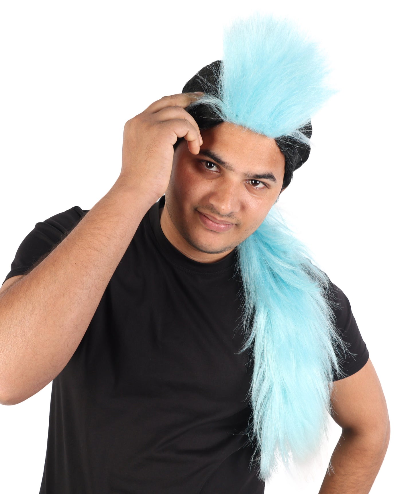 Long Tail Mohawk Wig | Two tone spiked synthetic top with extended dramatic tail and capless base | Essential for Halloween cosplay drag theater and costume events