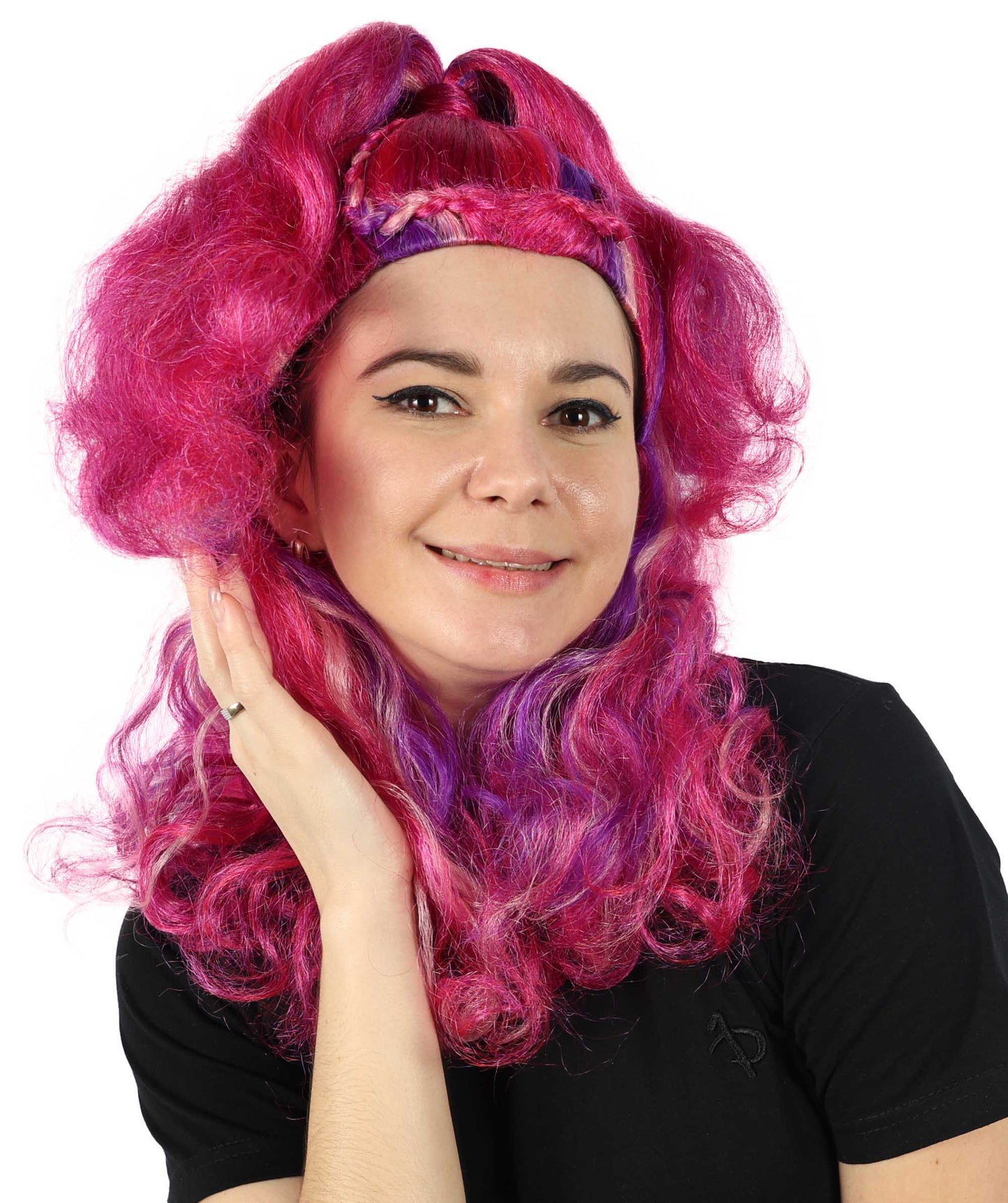 HPO Women's Kween Kong Drag Rainbow Wig | Voluminous purple  18-inch Long curly style | Ideal for party, Halloween, cosplay, theater, drag, performance, costume events