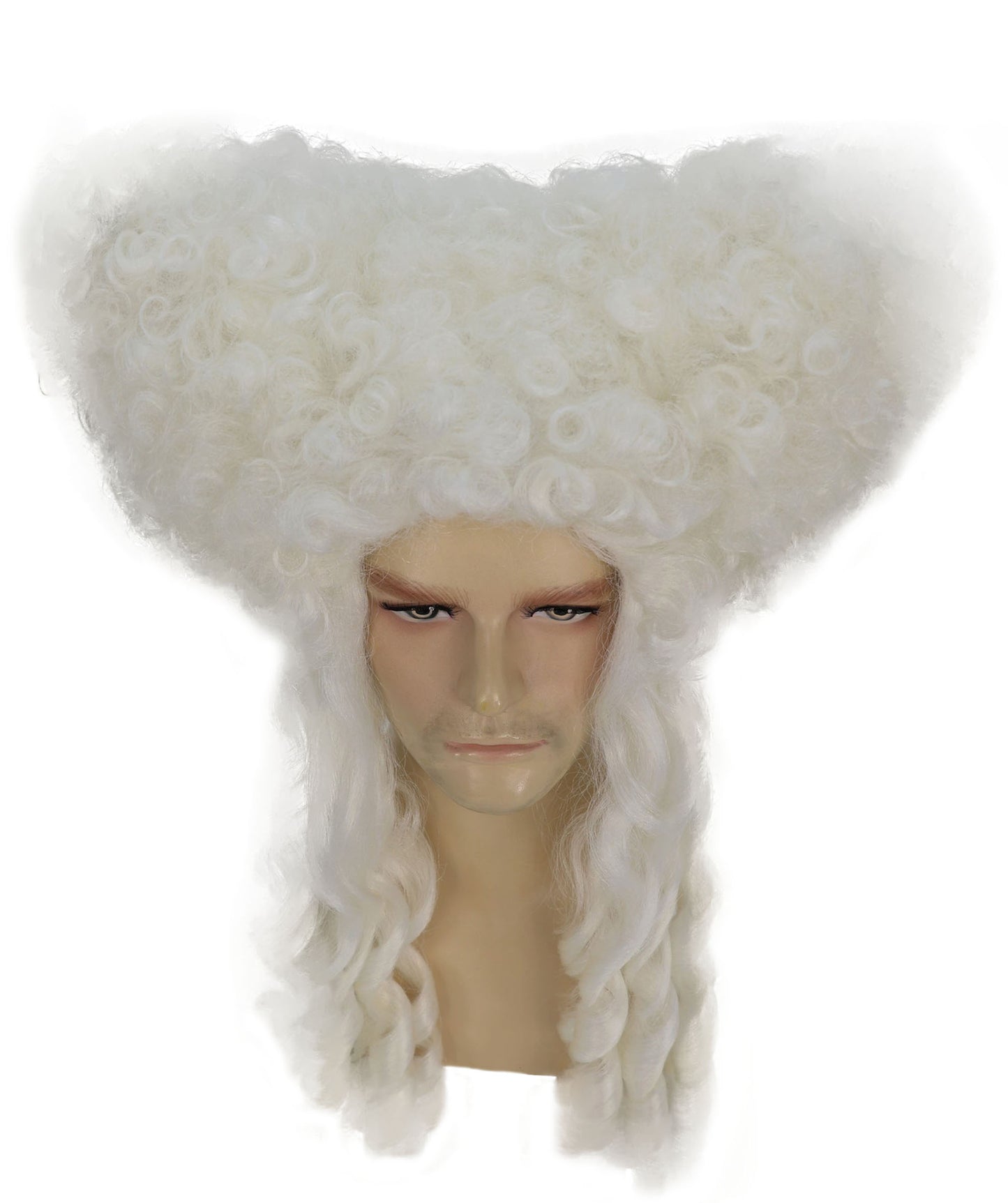 HPO Men’s Colonial Gentleman Wig | White Curly Historical Hairpiece | Costume Wig for Halloween Parties Cosplay Stage & Roleplay
