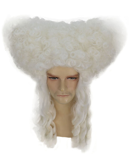 HPO Men’s Colonial Gentleman Wig | White Curly Historical Hairpiece | Costume Wig for Halloween Parties Cosplay Stage & Roleplay