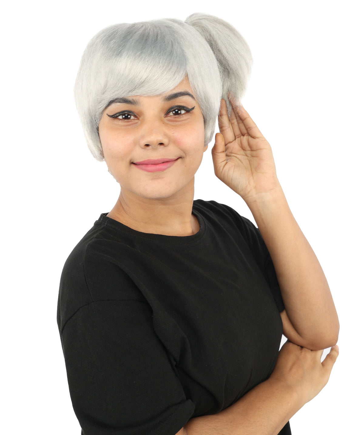 HPO Adult Women's Anime Trainer Character Wig | Vibrant hue multicolor options, create of synthetic fiber, short choppy bob with high side ponytail, breathable base | Cosplay, Halloween, theater, party, performance, costume events