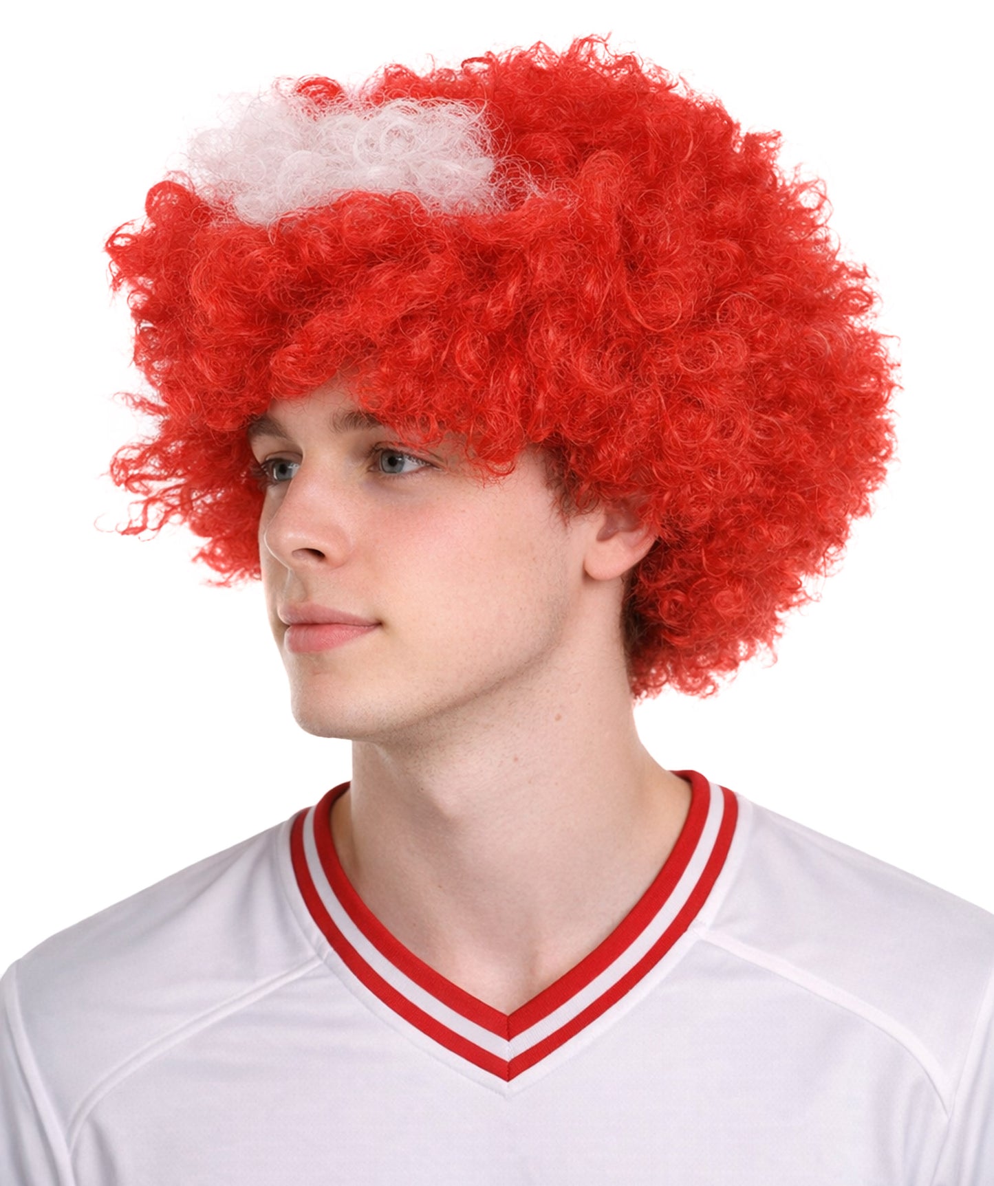 Denmark Flag Sport Afro Wig | Red White Jumbo Wig