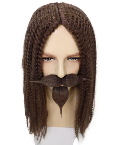 HPO Men's Curly Musketeer Wig Beard & Mustache Set | Multicolor Options | Halloween and Cosplay Wig | Flame-retardant Synthetic Fiber