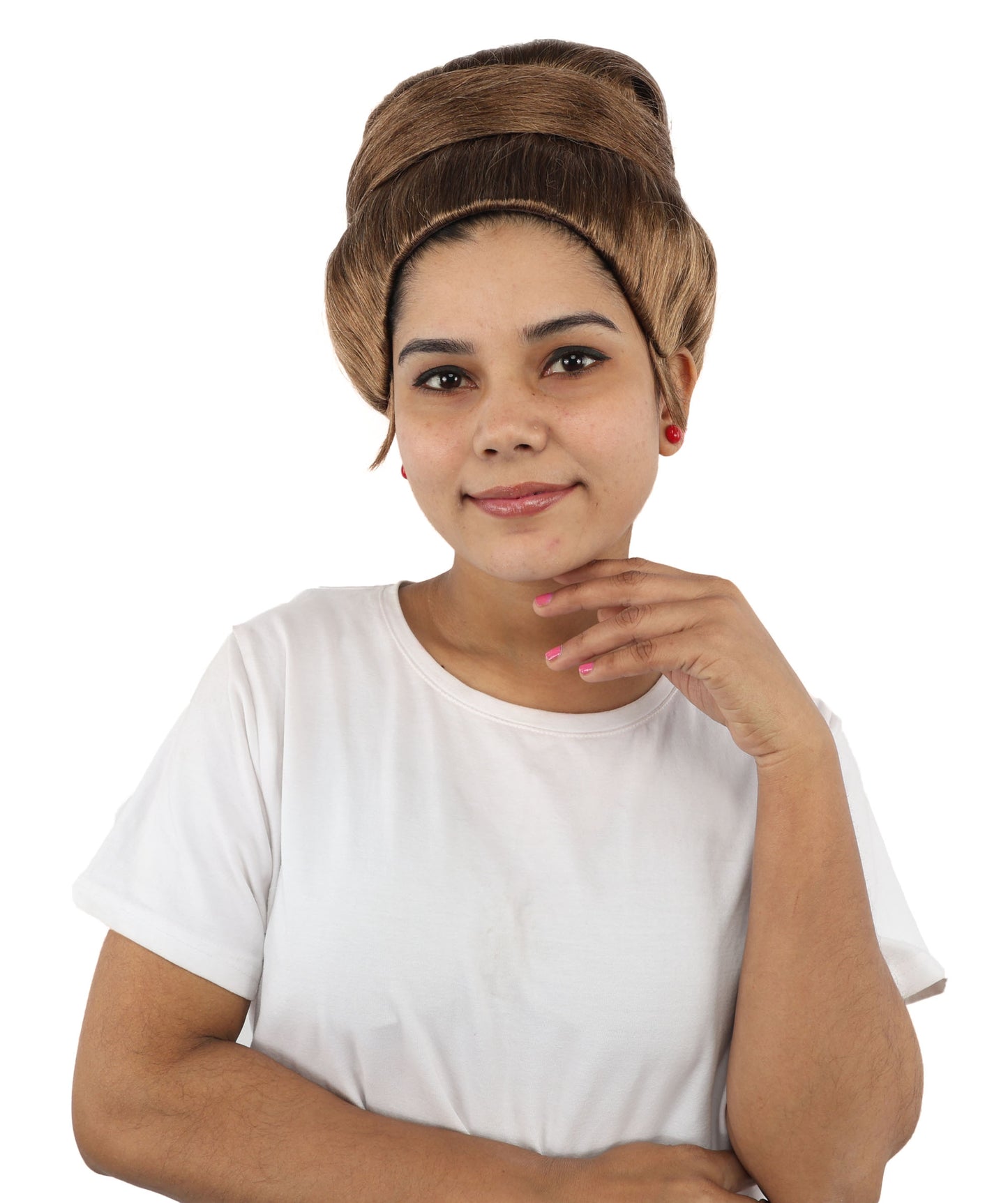 HPO Women's Brown Iconic Diva Roleplay Wig | Flame-resistant Synthetic Fiber with Capless Cap | Ideal for party, Halloween, cosplay, theater, drag, performance, costume events