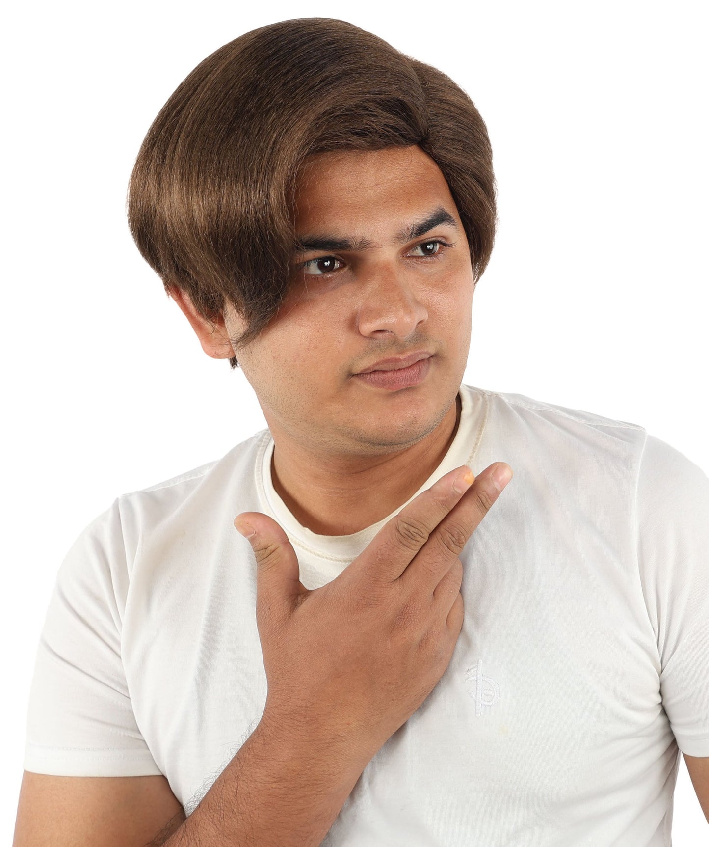 HPO Adult Men's Short Black Side Swept Wig | Thick Layered Bangs with Natural Texture,  Adjustable Cap | Halloween, Themed Party, Stage Performance & Roleplay