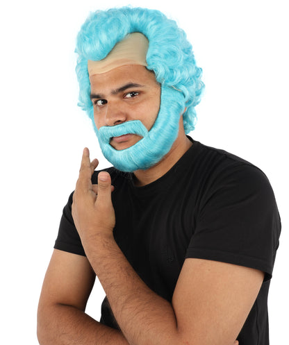 HPO Men’s Short Brown Curly Wig Beard & Mustache Set – Messy Sleepy Style Wig with Natural Afro Curls | Animated Movie-Inspired for Halloween & Cosplay Characters