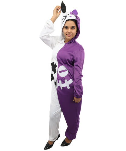 HPO Animal Onesie Pajamas Purple and White Costume| Cozy Cosplay Jumpsuit Sleepwear for Adults