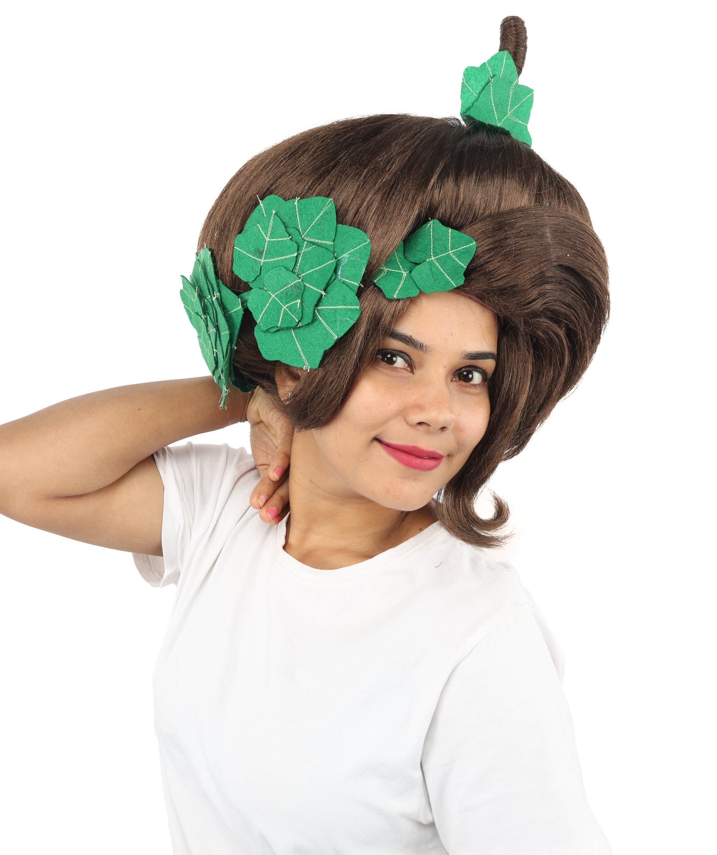 HPO Adult Women's Sculpted Pumpkin Show Wig | Multiple Color Options | Create of synthetic fiber, massive spherical updo with green leaf accents, breathable base | Halloween, theater, drag, performance, party, costume events