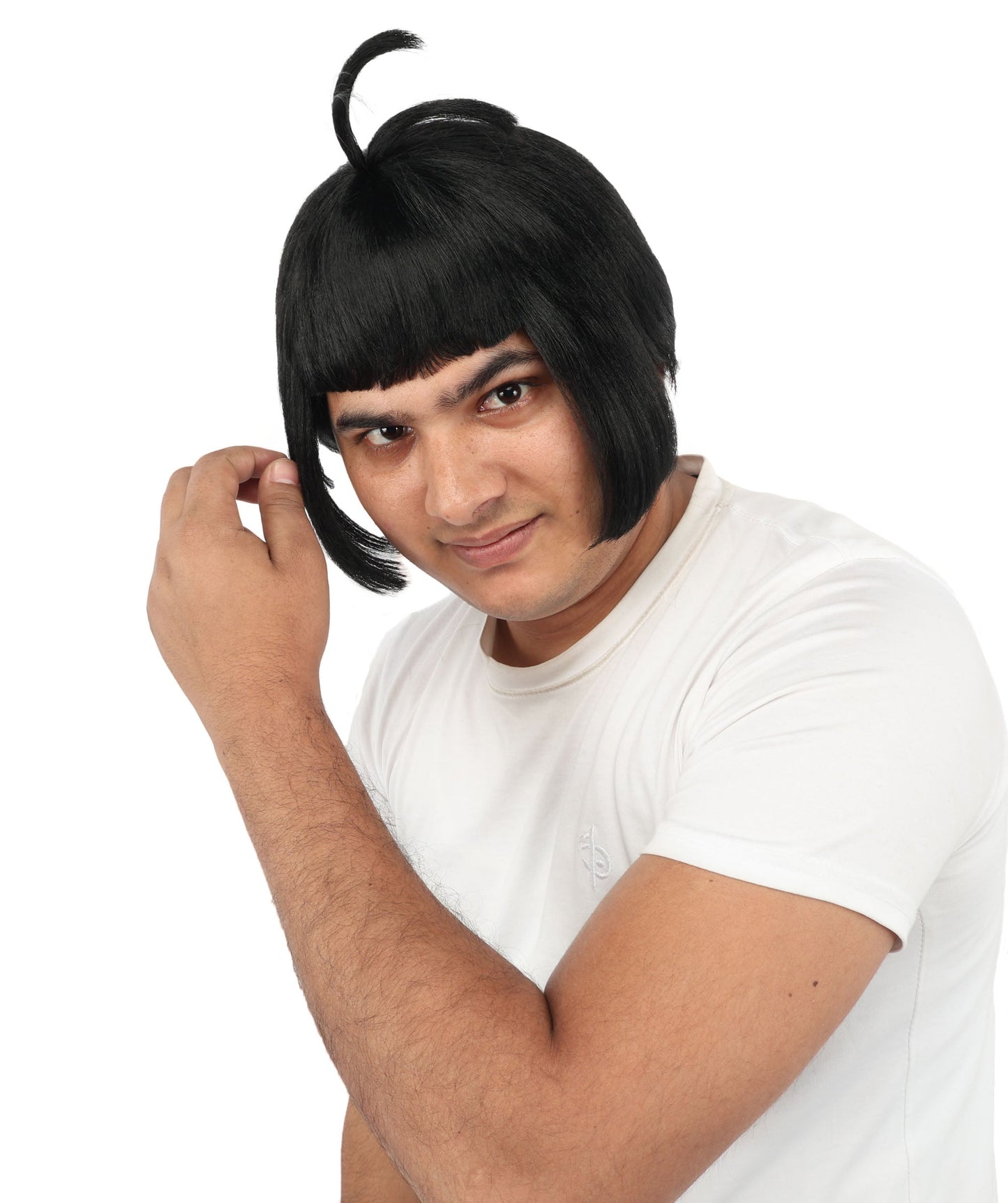HPO Adult Men's Sleek Blunt Bob Wig | Multicolor Options | Solid color hue, create of synthetic fiber, straight smooth texture with bangs, breathable base | Party, Halloween, theater, drag, performance, costume events