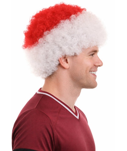 Japan Sport Afro Fun Wig | Jumbo White Red Wig