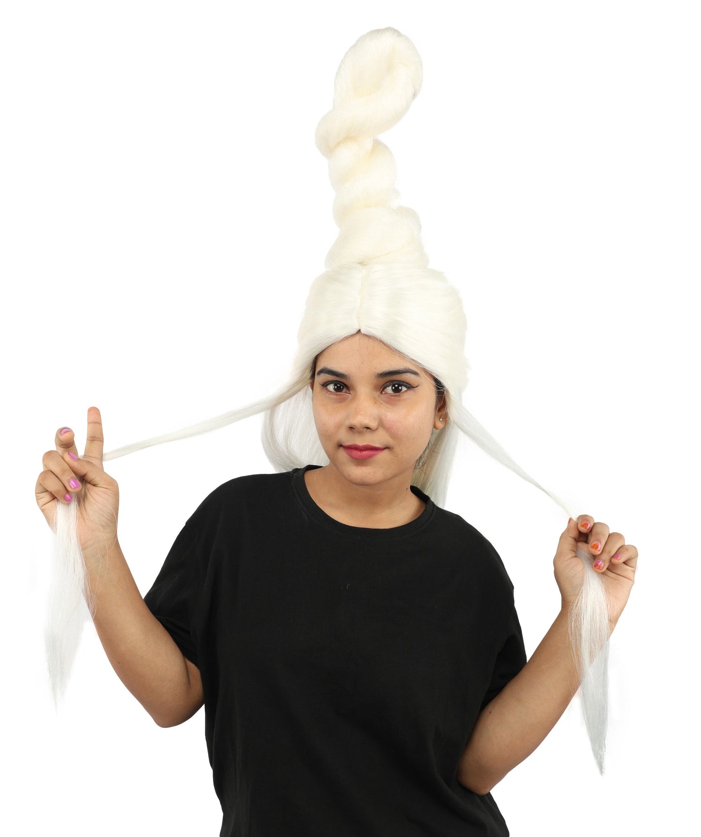 HPO Adult Women's Sculpted Loop Topknot Wig | Multiple Color Options | Create of synthetic fiber, gravity-defying twisted vertical bun with long face-framing strands, breathable base | Party, Halloween, theater, drag, performance, costume events