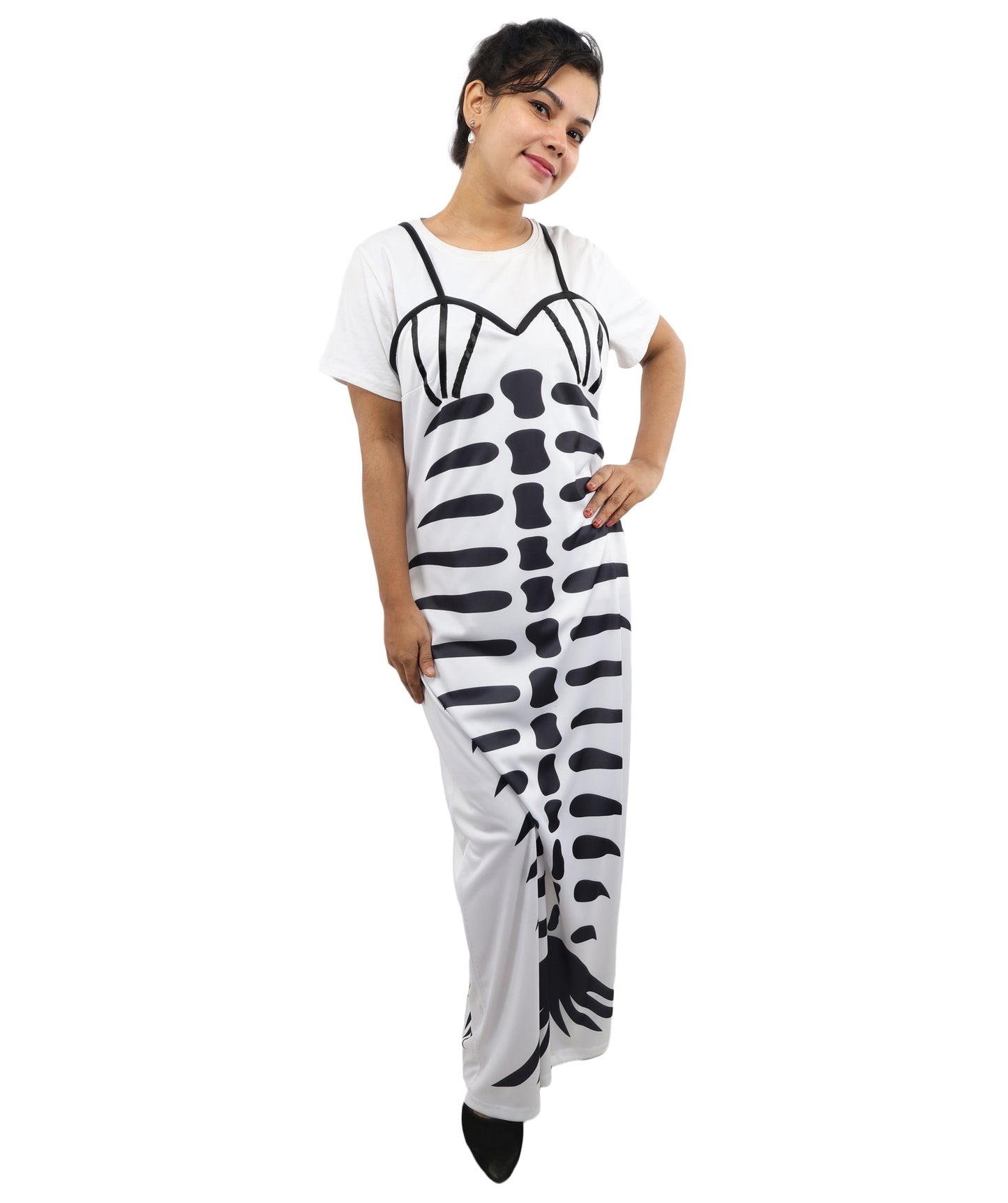 HPO Women's Skeleton Mermaid Black & White Costume – Gothic Ocean Inspired Dress with Skeletal Print & Skirt | Party, Cosplay & Dress-Up