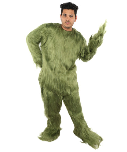 Furry Monster Grinch Christmas Olive Green Santa Costume, Ideal for Halloween