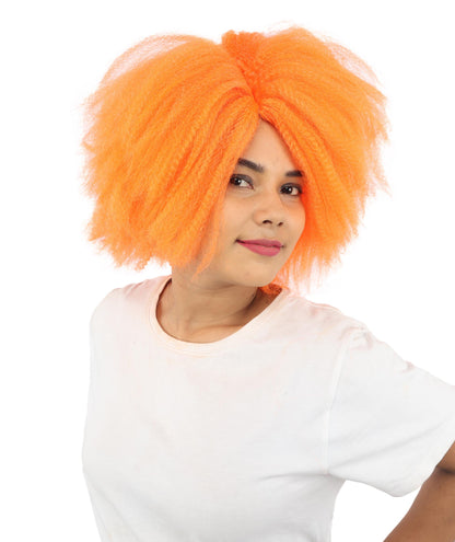 HPO Women’s Horror Doll Character-Inspired Spiky Orange Wig | Short Scary Hairpiece | Ideal for Halloween Costume Cosplay