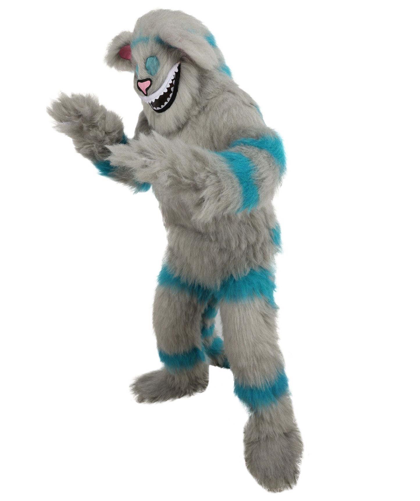 HPO Unisex Cat Mascot Aqua Blue & Ash Grey Animal Costume Bundle & Mask Set with Cap & Cloth – Striped Cartoon Character Body Suit | Outfit for Cosplay & Parties