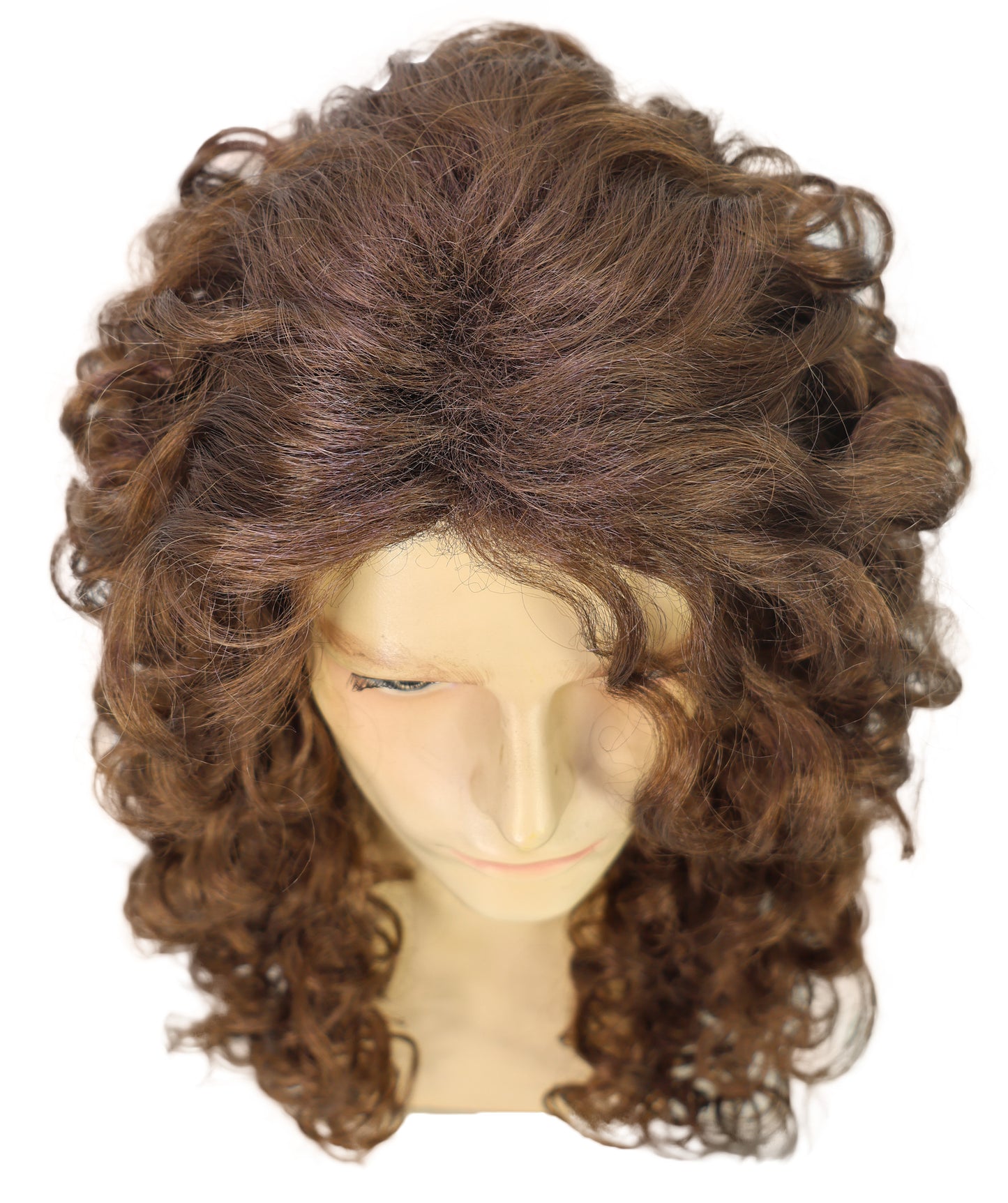 HPO Men Wig Hippie Rock Wavy Mahogany Brown Lightweight Synthetic Fiber, Perfect for 60s & 70s Costumes Halloween and Retro Events,Breathable cap for comfort