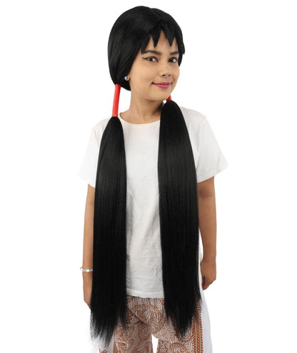 HPO Women's Extra Long Pigtail Wig | Multicolor Options | Floor Length Straight Twin Tails with Bangs, Heat Friendly Synthetic Fiber & Adjustable Cap | Halloween, Fairy Roleplay, Magical Girl Theme, Theater & Carnival