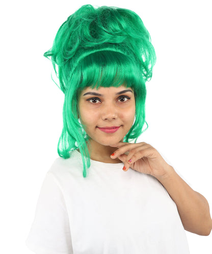 HPO Adult Women's Elegant Updo Tendril Wig | Multiple Color Options | Pastel peach hue, create of synthetic fiber, high teased volume with face-framing strands, breathable capless cap | Party, Halloween, theater, drag, performance, costume events