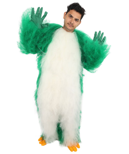 HPO Adults Parrot Mascot Costume Full-Body Furry Bird Jumpsuit with Mask - Green & White Parrot Costume Set with Furry Full-Body Jumpsuit and Character Mask for Halloween Cosplay Parties & Events