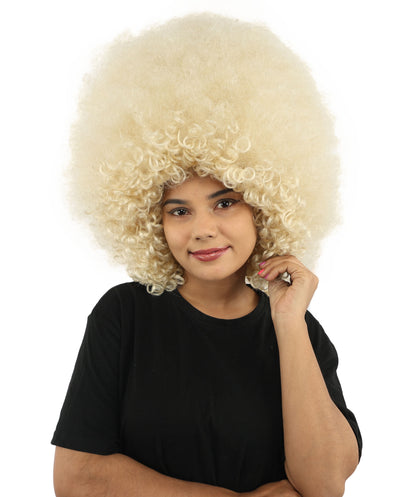 HPO Women's Giant White Glitter Afro Wig | Massive Puffy Sparkle Hair with Silver Sheen, Synthetic Fiber & Breathable Cap | Halloween, Troll Roleplay, 70s Disco Party, Theater & Funny Costume