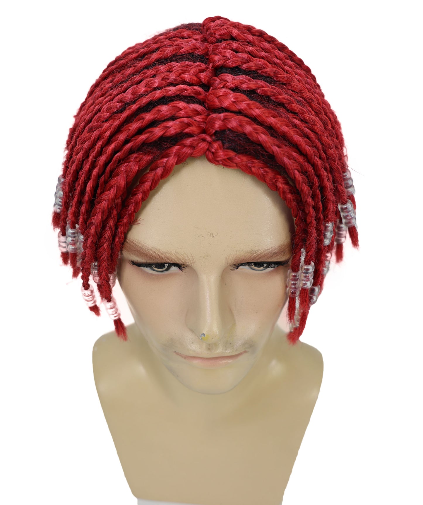 HPO Men’s Red Dreadlocks Wig | Short Synthetic Rapper-Style Hairpiece for Costumes, Performances & Events | Breathable Capless Cap