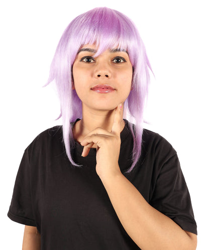 HPO Adult Women’s Anime Cosplay Wig – Short Purple Synthetic Hairpiece, Parties, and Festivals