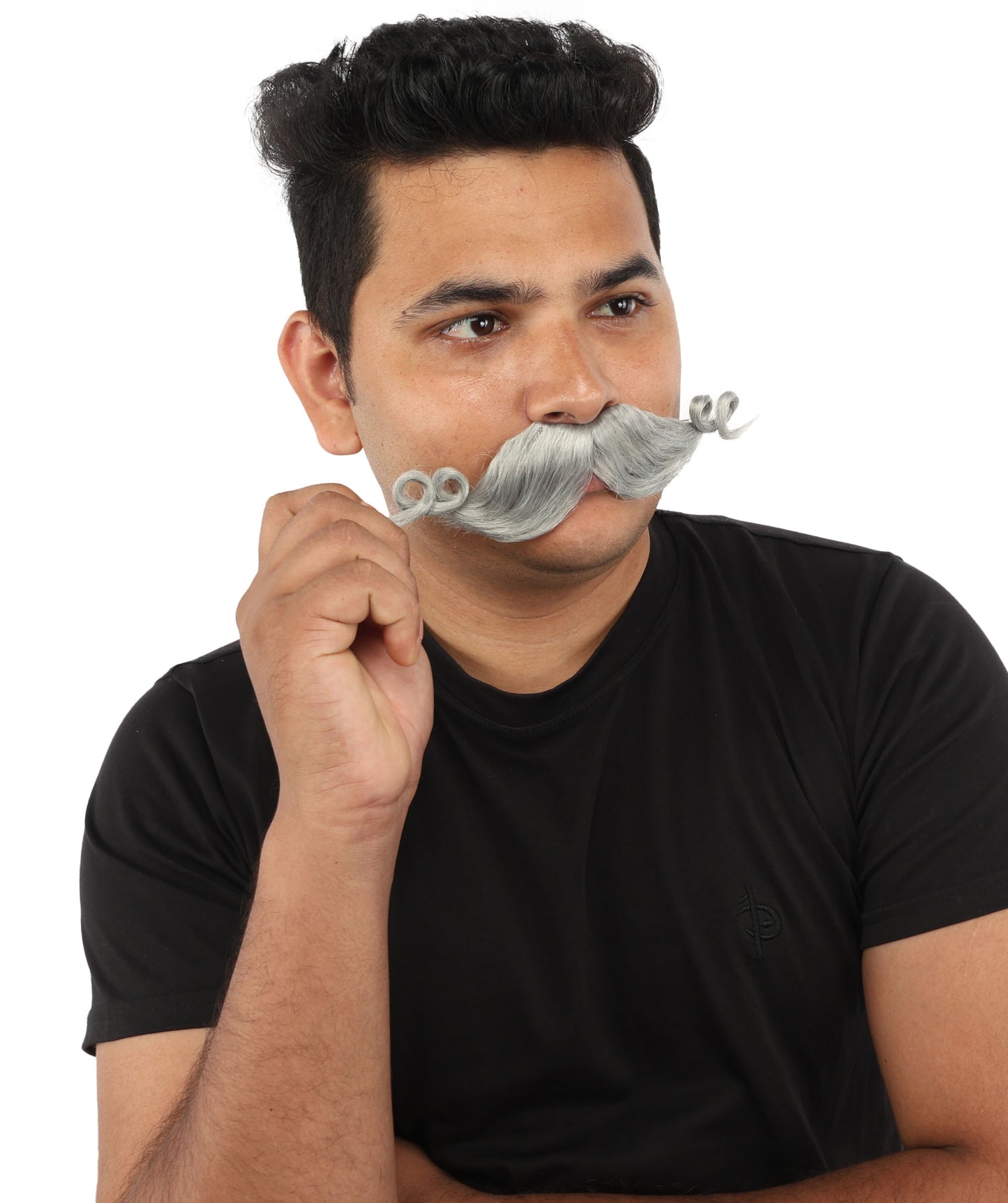HPO Men’s Brown Curled Handlebar Mustache – Vintage Style Fake Facial Hair for Retro Characters | Ideal for Halloween, Cosplay and Themed Parties