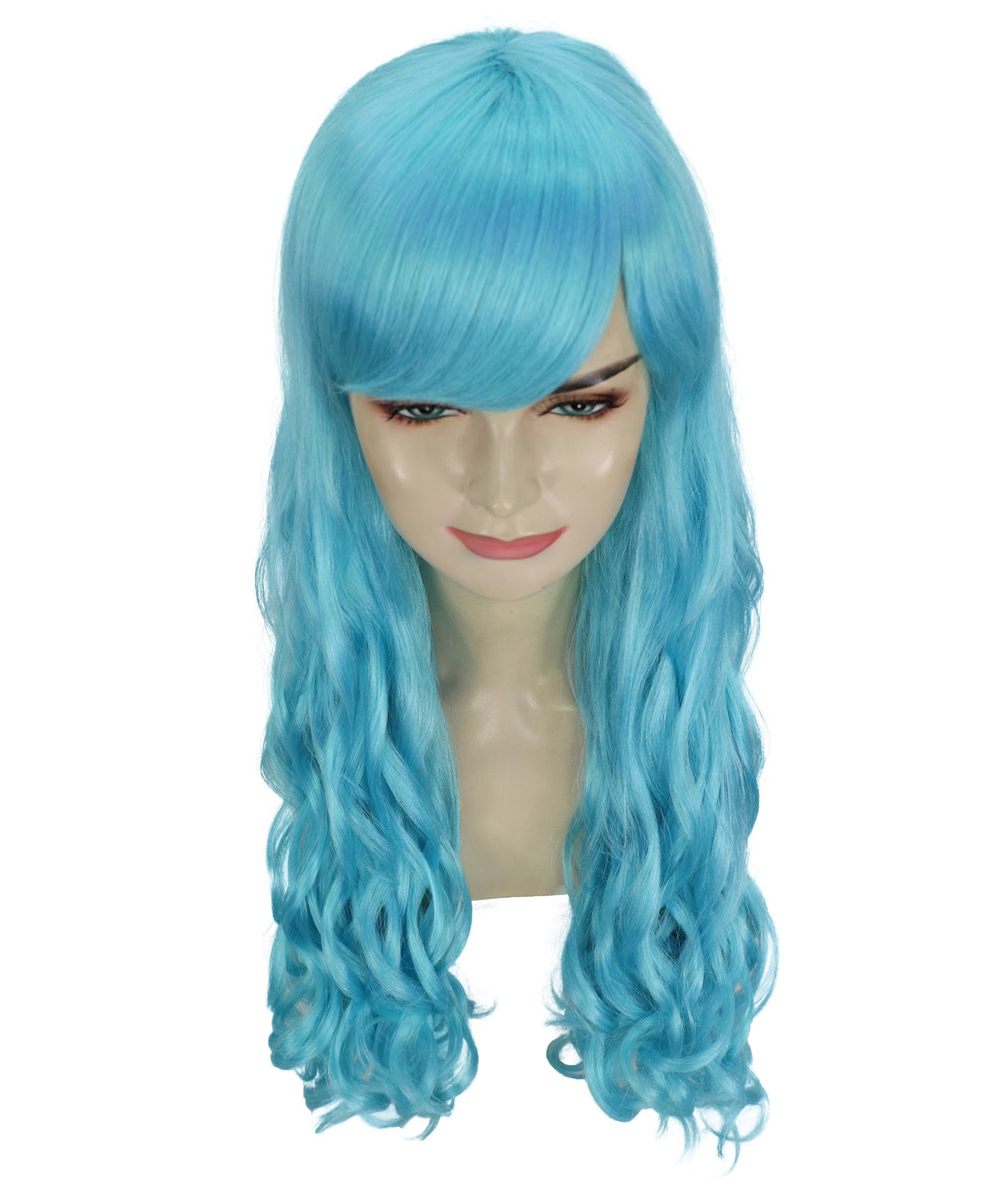 HPO Women's Multicolor Long Curly Wig with Fringe, Flame-retardant Synthetic Fiber