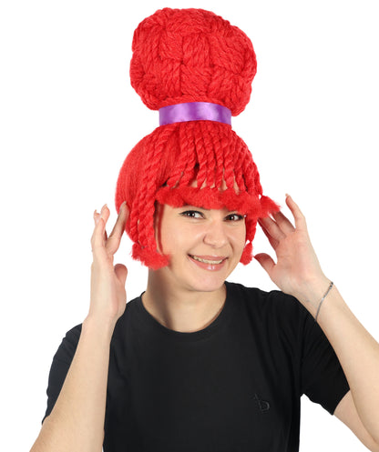 HPO Women's Popular Animated Movie Maroon Big Bun Red Wig  | Halloween Wig | Flame-retardant Synthetic Fiber