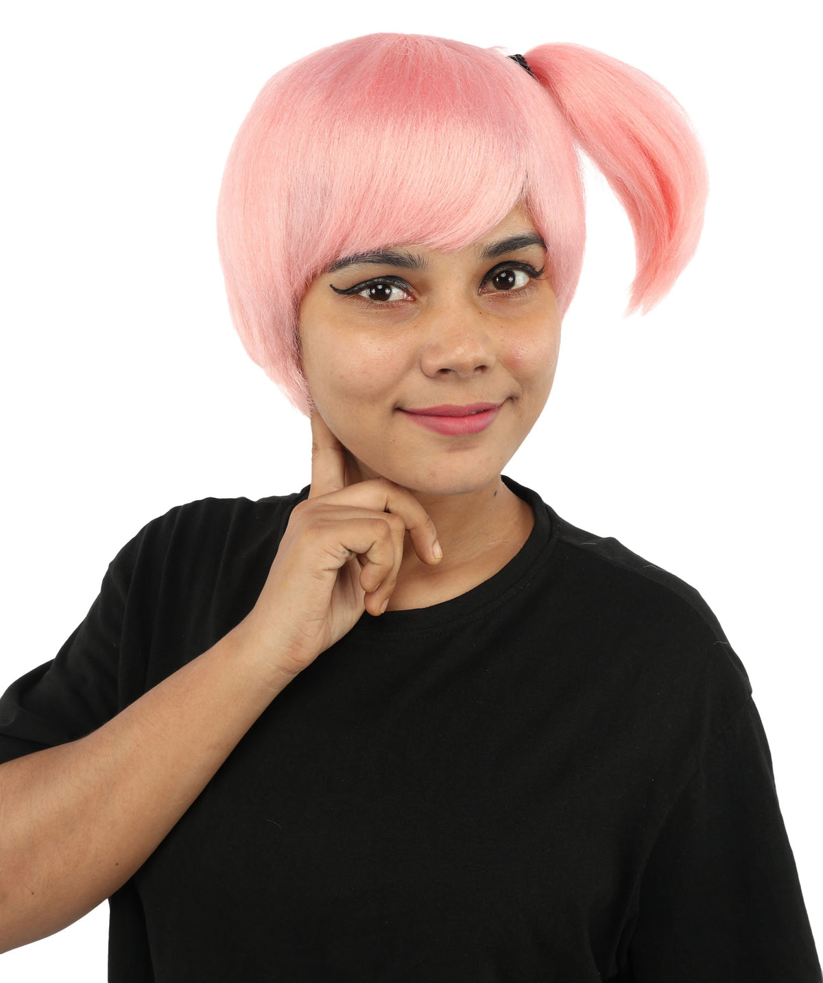 HPO Adult Women's Anime Trainer Character Wig | Vibrant hue multicolor options, create of synthetic fiber, short choppy bob with high side ponytail, breathable base | Cosplay, Halloween, theater, party, performance, costume events