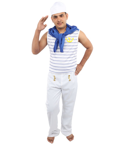 HPO Men’s Fever French Sailor White & Blue Costume by Smiffys – Striped Shirt & Sailor Hat