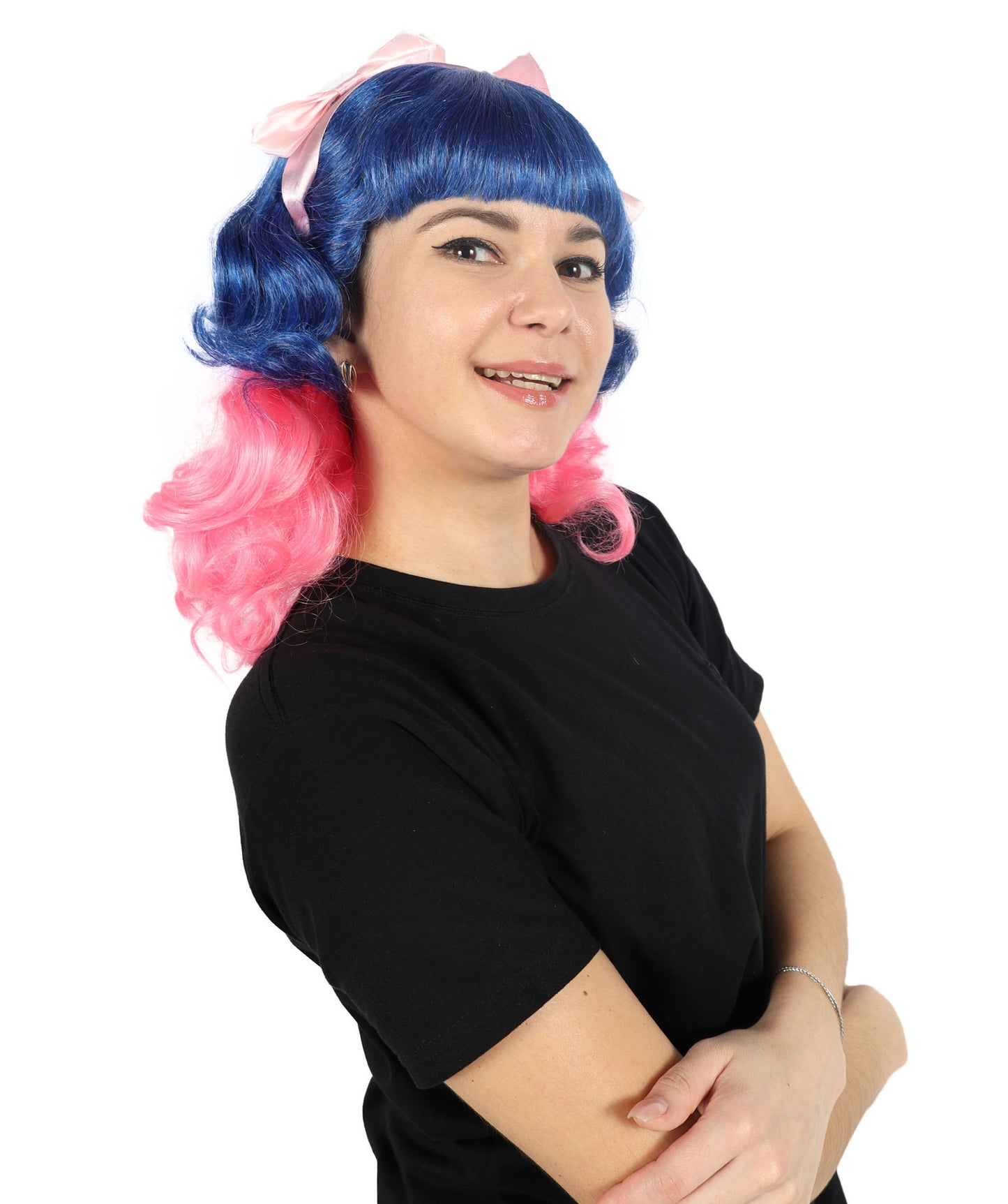 Women's Short Wavy Multicolor Double Bow Celebrity Wig | Halloween Wig | Flame-retardant Synthetic Fiber
