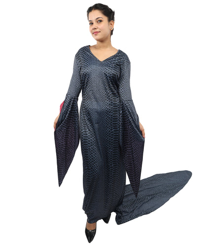 HPO Women's Black Velvet Long Train Gown Costume – Elegant Floor Length Cosplay Dress | Perfect for Halloween, Gothic Parties